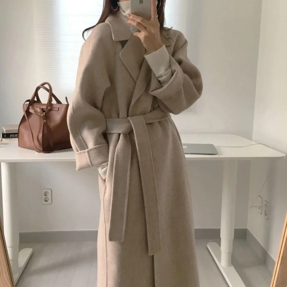 🥇HP🥇 Wool coat long Heather apricot khaki womens winter outerwear - Picture 3 of 9